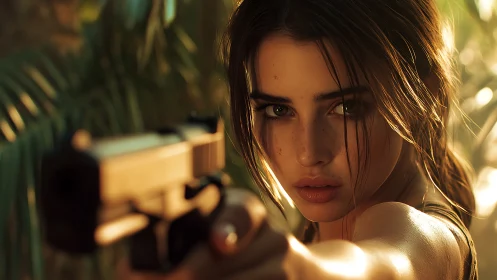 Jungle gunslinger locks a molten stare down the barrel.