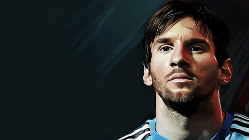 Vector portrait of footballer in teal striped jersey.
