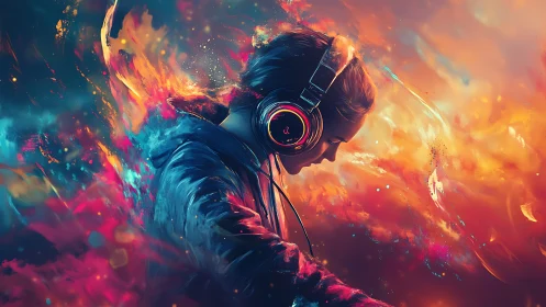 Headphones, color storms, and a quiet moment of escape.