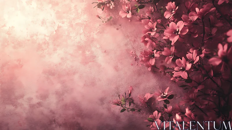 Pink Blossoms Against Textured Gradient Background.