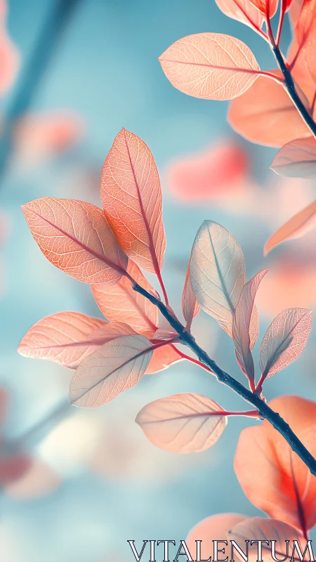 Soft coral leaves drifting in a dreamy morning light.