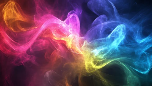 Colorful swirling smoke waves in vivid rainbow gradient.