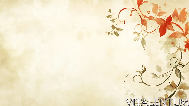 Floral vector motif occupies right edge of pale background