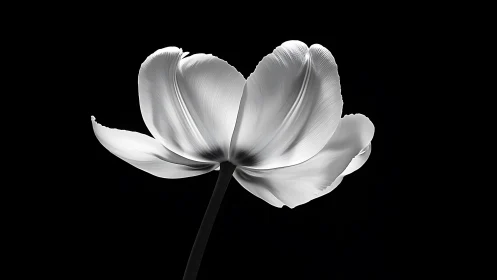 White Tulip Against Black. Delicate Petals.