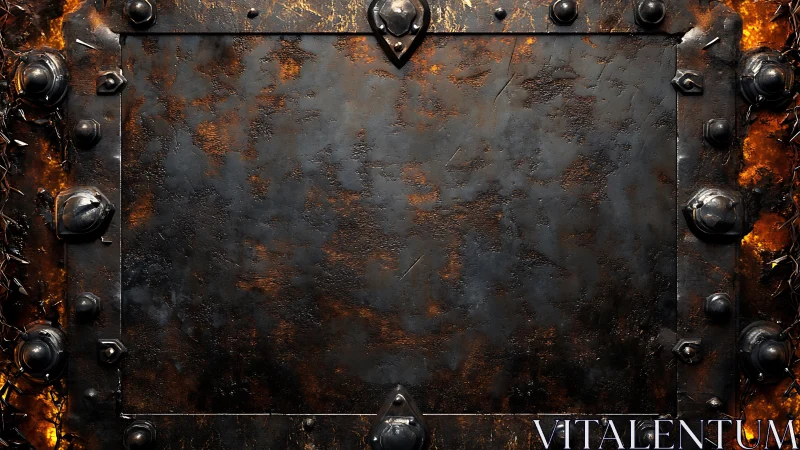 Corroded Metal Panel with Riveted Frame and Fire Effects
