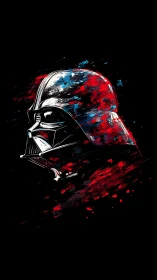 Helmeted sci‑fi villain in vivid abstract splashes.