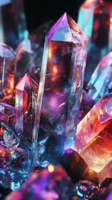 Glowing crystal pillars in a neon dreamlike cavern.