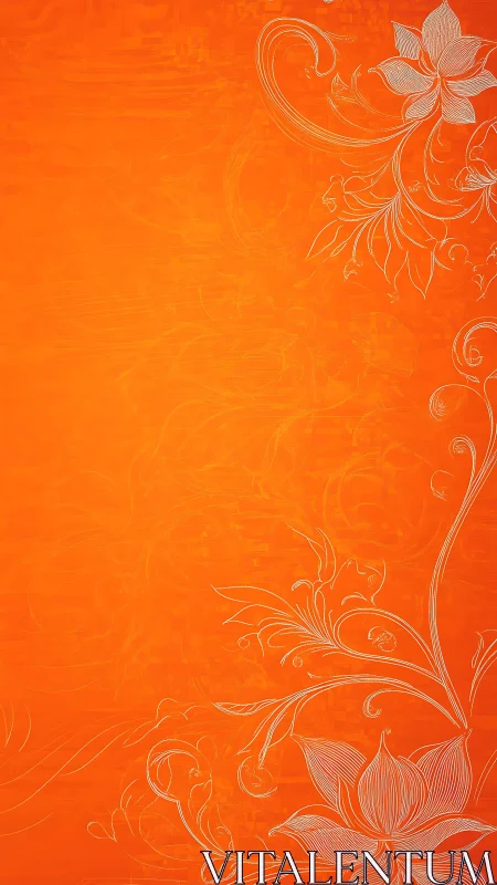 Vibrant Orange Surface With Ornamental Floral Borders and Scrollwork