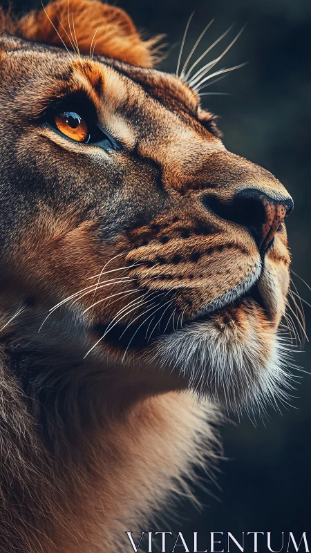 Lioness portrait captures focused upward gaze in profile