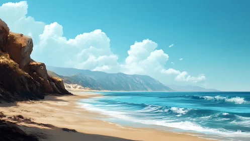 Sunlit seaside cliffs welcome gentle waves and open sky