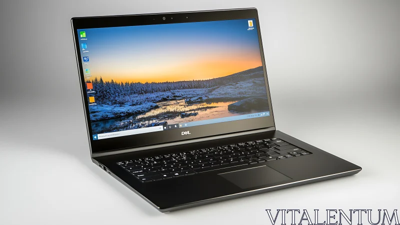 Slim Dell laptop in three-quarter view showing illuminated keyboard