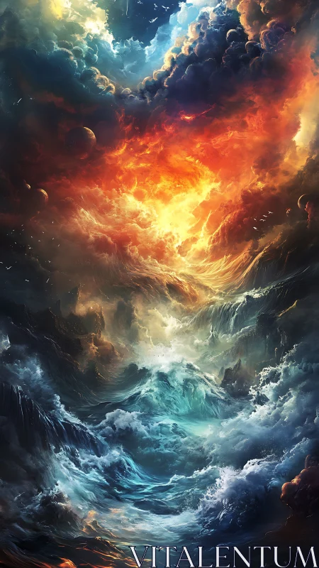 Cosmic tempest uniting infernal clouds and abyssal ocean