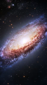 Photorealistic spiral galaxy core in vertical deep-space frame.