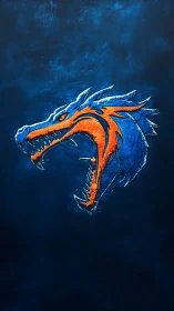 Fiery blue dragon emblem roars over dark textured void