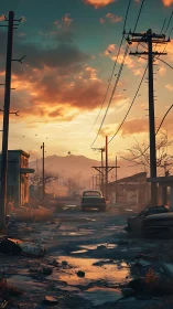 Sunset quietly haunts an abandoned road of rusted echoes