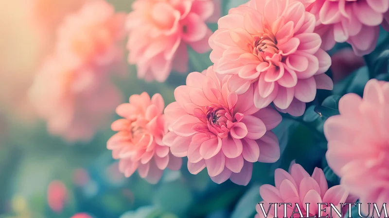 Blush Pink Dahlias in Soft Focus Garden Light.