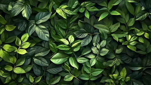 Dense green foliage pattern forms textured botanical wall