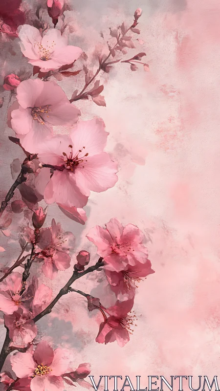 Delicate Pink Blossoms Painted in Soft, Dreamy Watercolor Hues