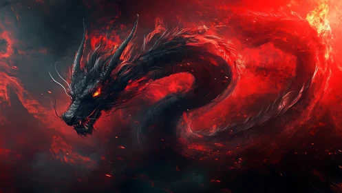 Digital painting of infernal serpentine dragon in motion.