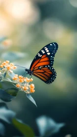Gentle monarch butterfly resting on soft golden blossoms.