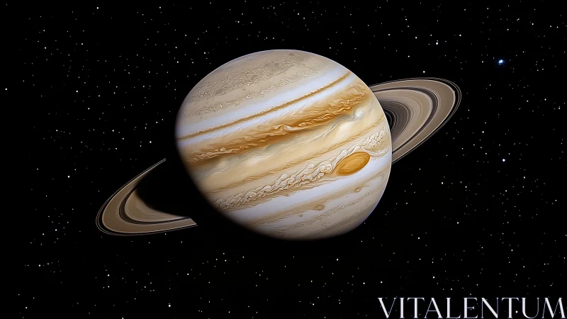 Ringed gas giant with Jupiter-like bands in deep starfield