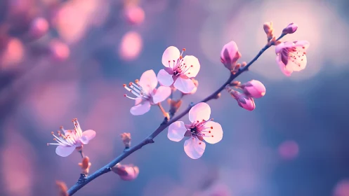 Cherry Blossoms Bloom Soft Against Dreamy Purple Sky