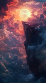 Radiant sky cliff welcomes a glowing sun above the clouds