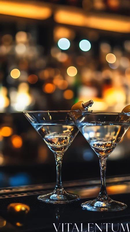 Elegant Cocktails Shine Under Ambient Bar Lighting
