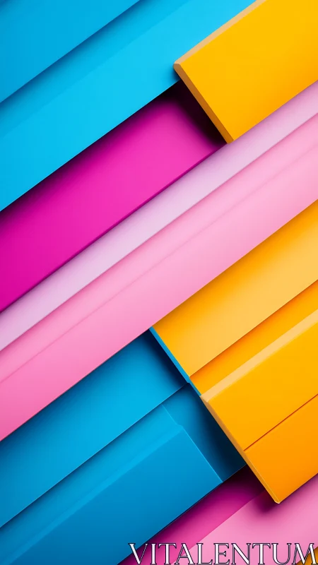 Bold geometric bands in bright blue, pink, and yellow.