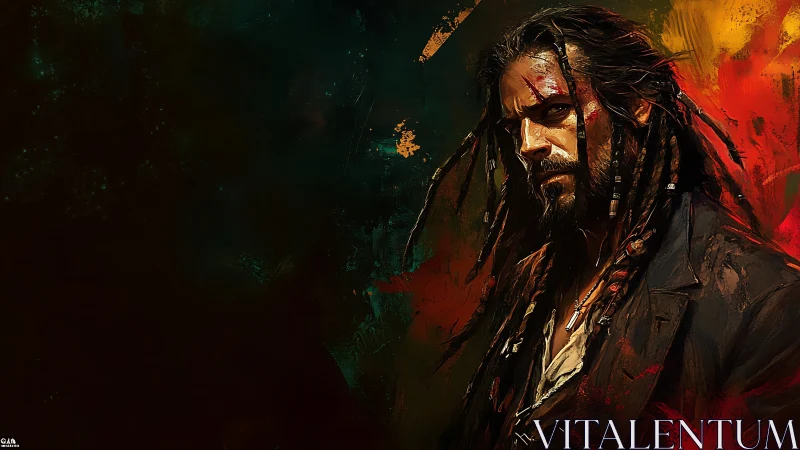 Storm-eyed wanderer burns through jungle shadows and ember light