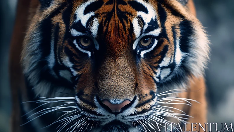 Tiger portrait captures intense gaze with sharp facial detail