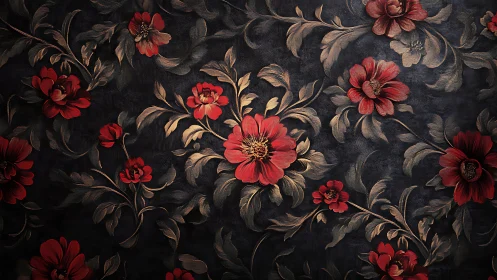 Velvety red blossoms curling across a midnight garden wall.