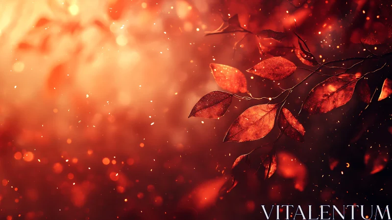 Autumn foliage branch with shallow depth of field illumination.