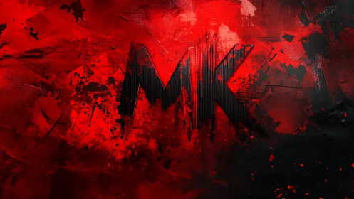 Bold MK initials rise from a storm of vivid red paint