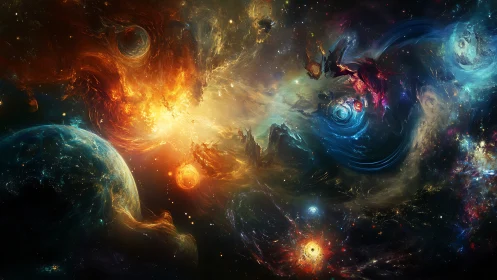 Dreamy cosmic nebula swirling with glowing starlit worlds.