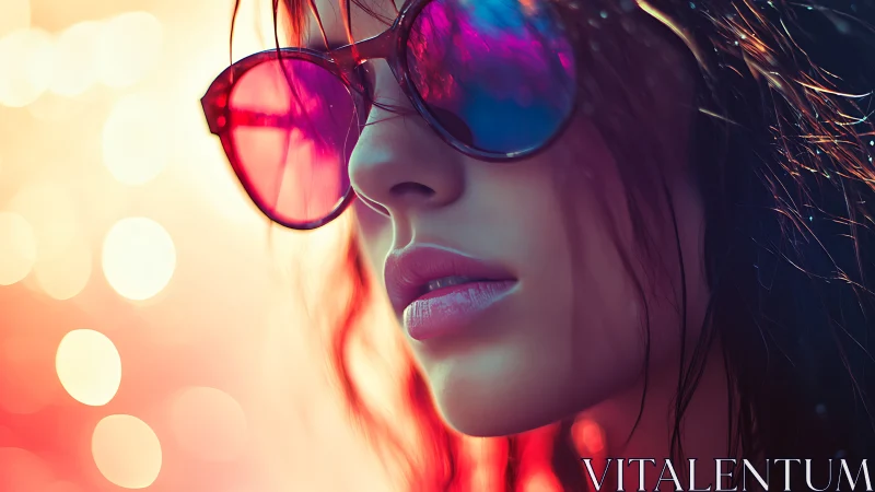 Side profile portrait with reflective sunglasses and bokeh light