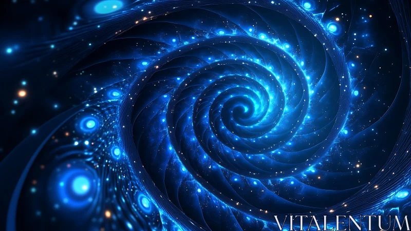 Luminous blue fractal vortex spirals into a cosmic digital abyss