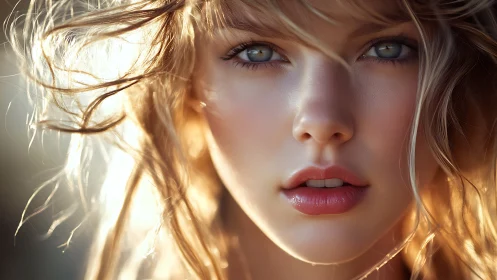 Close portrait of young woman in warm natural light.