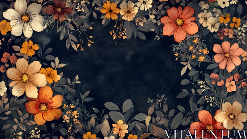 Warm Autumn Blooms Framing a Peaceful Dark Canvas