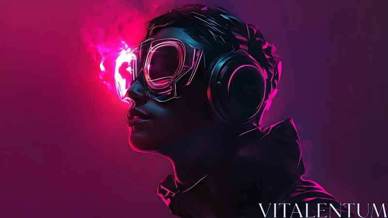 Cyberpunk portrait with neon visor and vapor glow