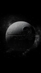 Spherical orbital battle station with illuminated surface grid.