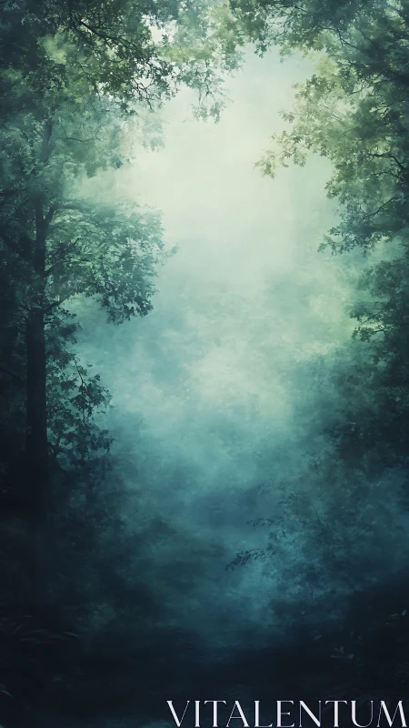 Misty Forest Canopy Emerging Through Ethereal Haze.