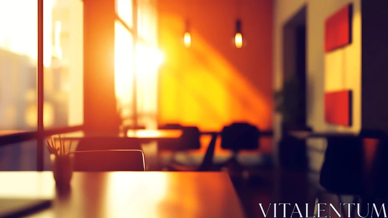 Sunlit studio café glows in blurred amber afternoon hush.