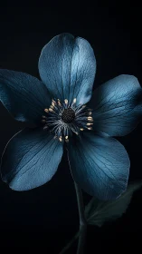 Blue Flower Against Dark Background with Visible Veins