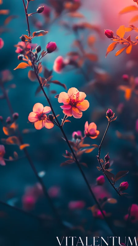 Sunset Blooms Dance Against Deep Teal Twilight