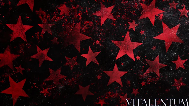 Red grunge stars scatter across textured black space.