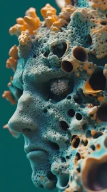 Porous humanoid profile with coral-like surface structures.