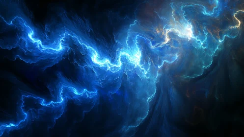 Electric blue plasma structures form branching luminous currents
