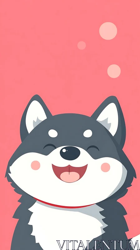Cartoon dog portrait is centered on a flat pink background