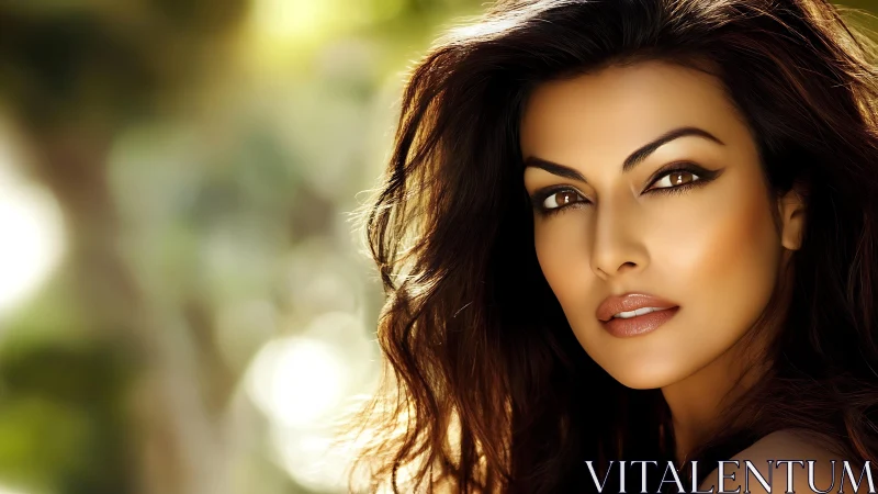 Cinematic close-up portrait in warm bokeh-lit outdoor setting